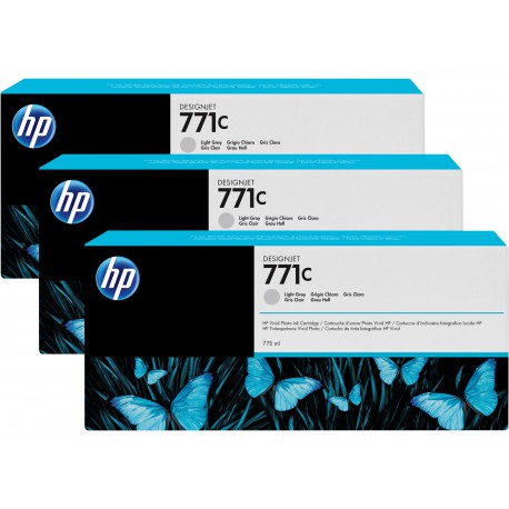 Pack 3 cartouches d'encre photo Vivid HP 771C Gris Clair - 775 ml