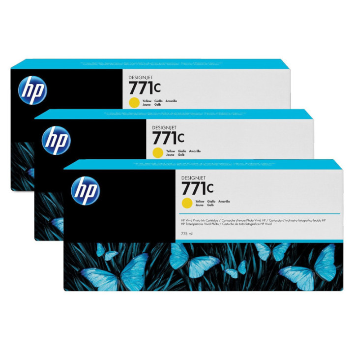 Pack 3 cartouches d'encre photo Vivid HP 771C Jaune - 775 ml