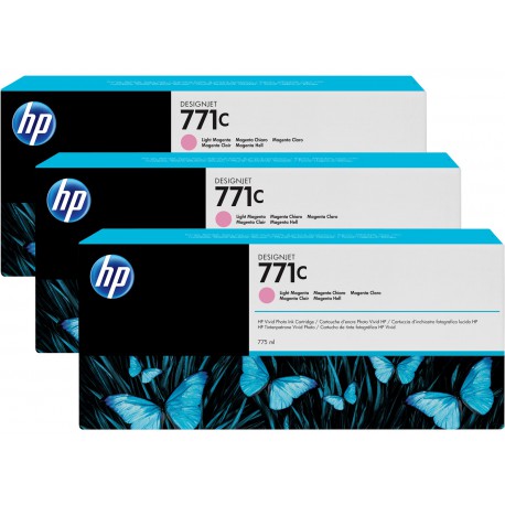Pack 3 cartouches d'encre photo Vivid HP 771C Magenta Clair - 775 ml