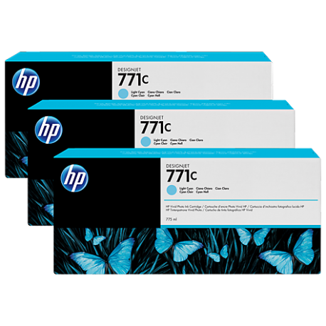 Pack 3 cartouches d'encre photo Vivid HP 771C Cyan Clair - 775 ml