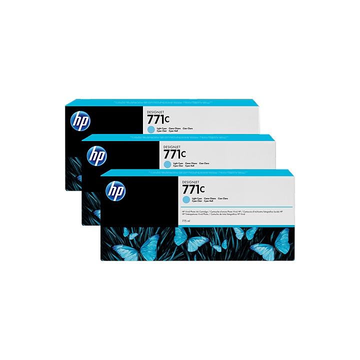 Pack 3 cartouches d'encre photo Vivid HP 771C Cyan Clair - 775 ml